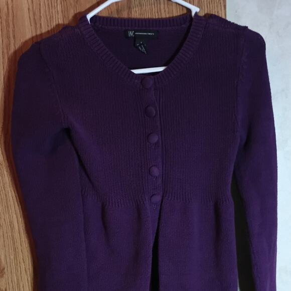 INC Purple Cotton Stretch Button Front Cardigan S Soft Knit Minimalist Layer - Picture 6 of 7